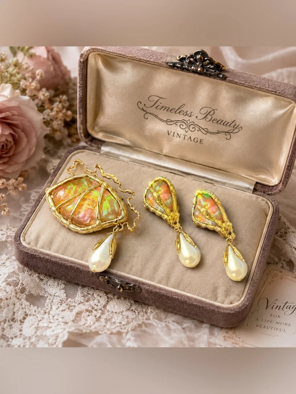 Gold-Tone Iridescent Shell Drop Earrings with Pearl Teardrop - Women